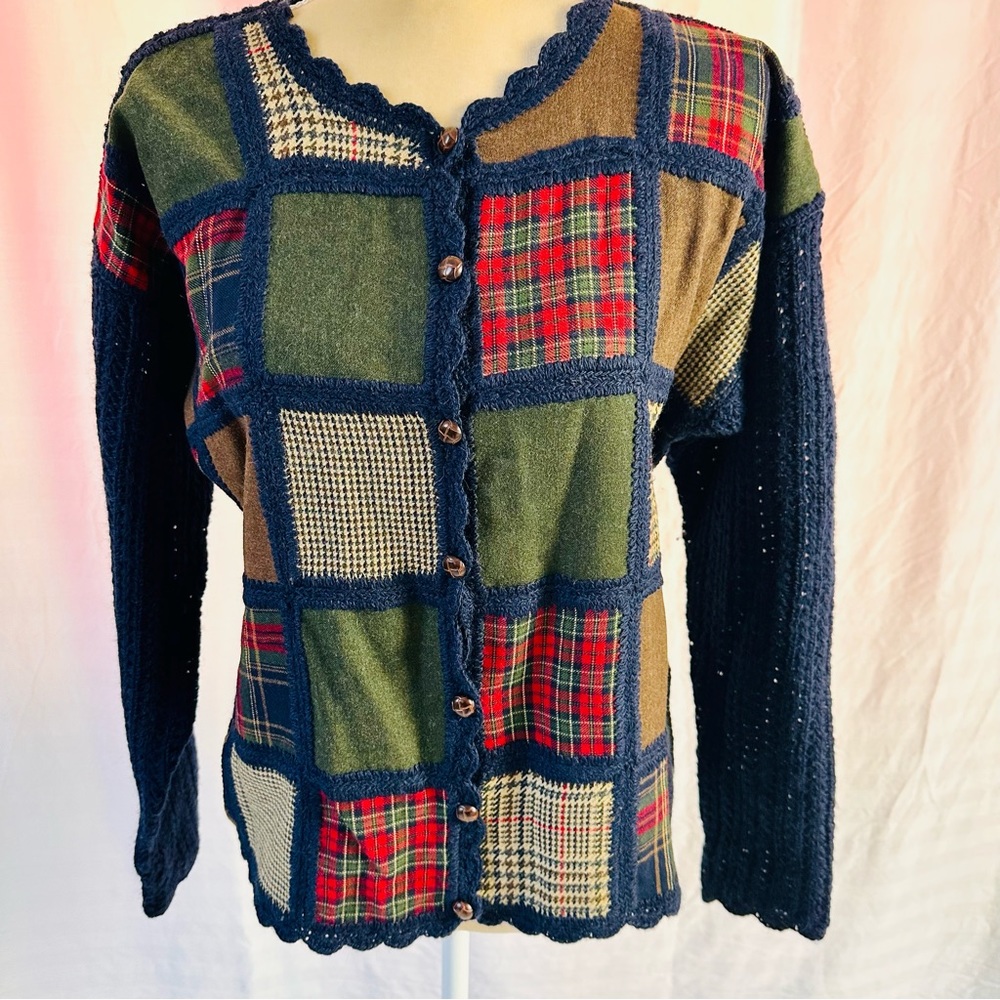 Vintage Robert Scott Wool Patchwork Cardigan Swea… - image 1